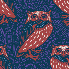 Owl illustration in tribal style. Ethnic patterned illustration.