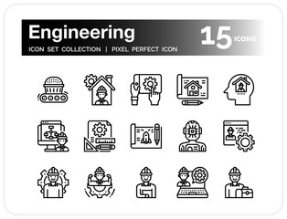 Engineering Icons Set. UI Pixel Perfect Well-crafted Vector Thin Line Icons. The illustrations are a vector.