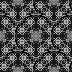 Black White Monochrome Mandala Boho Seamless Pattern