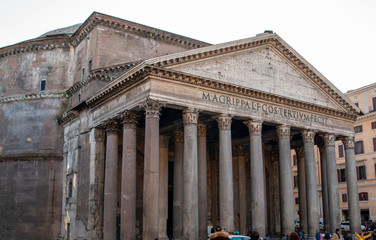 Pantheon, Rome, Italy. View of Pantheon basilica in center of Rome. The Pantheon behind the fountain in the City of Rome.