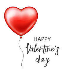 Valentines day red balloon with ribbon. Heart shape. Vector illustration