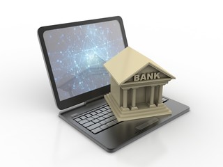 3d rendering Build bank with laptop