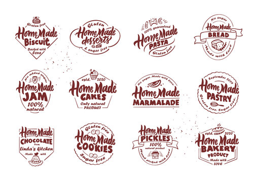Set of vintage Homemade food emblems and stamps