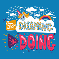 Quote hand drawn vector stylized color lettering