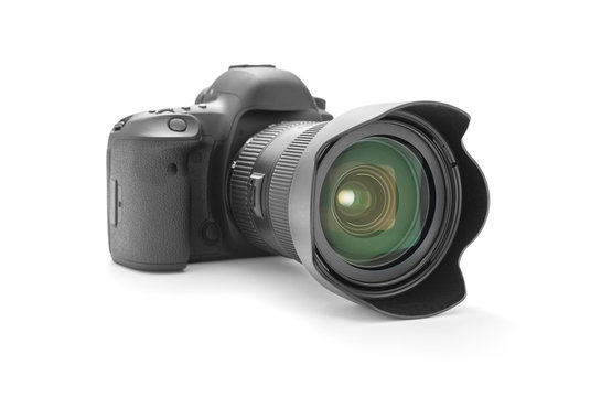 DSLR camera on a white background, including clipping path