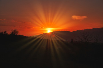 Majestic sunset in the mountains landscape.