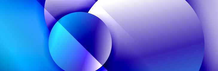 Dynamic trendy geometrical abstract background. Circles, round shapes 3d shadow effects and fluid gradients. Modern overlapping round forms