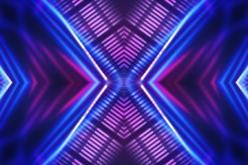 Obraz premium Dark abstract futuristic background. Neon glow, light lines, shapes. UV light.