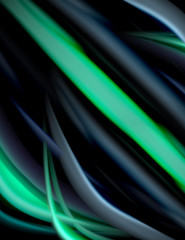 Silk smooth lines on black, liquid fluid color waves. Vector Illustration