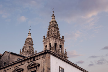 Fototapeta na wymiar Tower of santiago de Compostela cathedral. Copy space