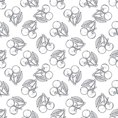 Vector seamless pattern with doodle cherry; hand drawing berries for fabric, wallpaper, wrapping paper, textile, package, web design.