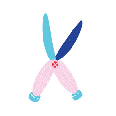 Pruning shears, gardening scissors for cutting and trimming grass, bushes and plants, shears secateur, isolated flat vector illustration, modern hand drawn cartoon style, good as icon.