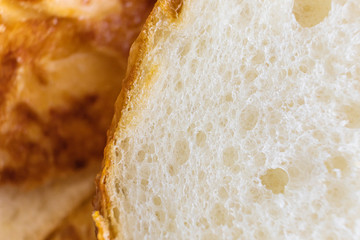 A piece of white bread close-up, texture, macro photo. The concept of bakery products.