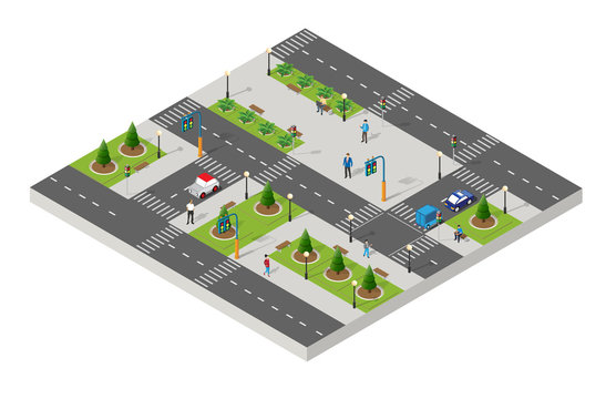 Isometric park people urban infrastructure