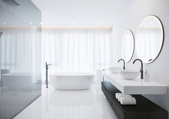 Minimal white luxury bathroom with shower cabin