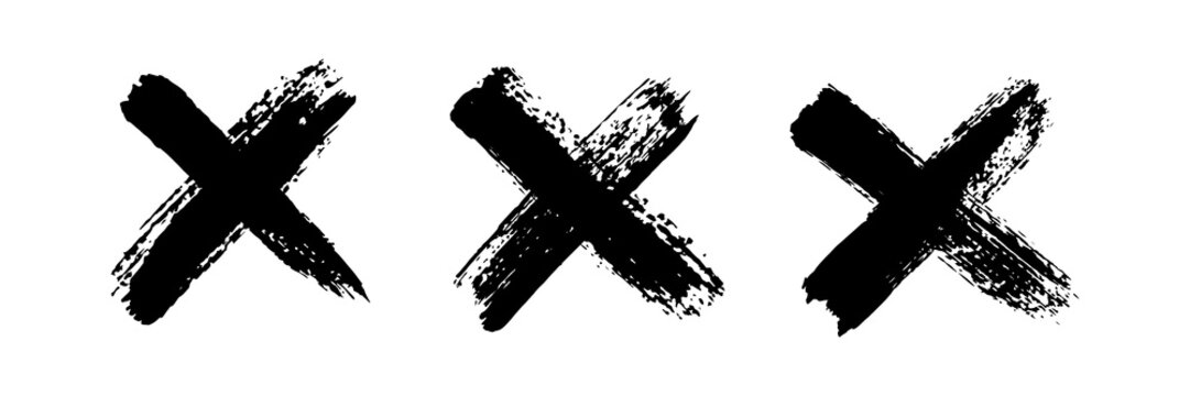 Hand drawn set of cross brush strokes. X black stripes collection. Cross sign graphic symbol. Vector