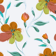 Fototapeta na wymiar Acrylic Flowers Seamless Pattern. Hand Painted Illustration. Floral Background.