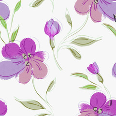 Fototapeta na wymiar Acrylic Flowers Seamless Pattern. Hand Painted Illustration. Floral Background.