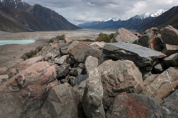 Mount Cook area New Zealand. Mountains. Tasman glacier