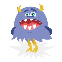 Cute cartoon Monster. Collection of cartoon monsters: goblins or trolls, cyclops, ghosts, monsters and aliens. Valentine's day design (troll in love). 