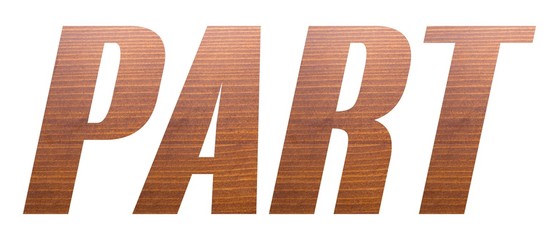 PART word with brown wooden texture on white background.