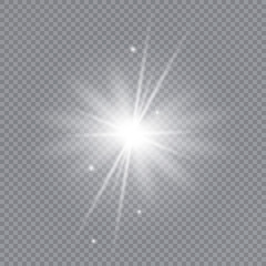 Glow light effect. White glowing light burst explosion with transparent. Sun. Vector illustration.