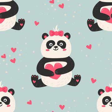 Seamless pattern with cute pandas