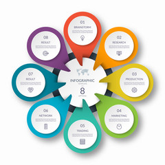 Infographic circle diagram template with 8 options. Can be used as a chart, graph, workflow layout, for web, report, business infographics.