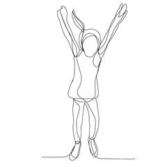 isolated, one-line drawing child jumping, little girl