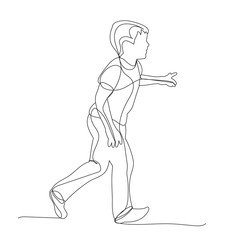 isolated, one-line drawing of a child playing