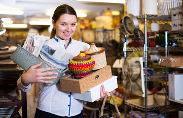 woman is standing with modern home decorations