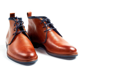 Borwn, leather, male shoes isolated on the white background