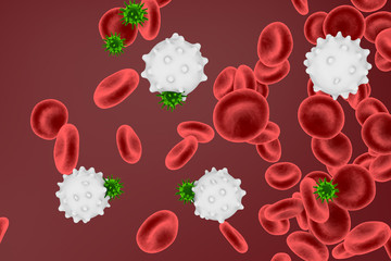 3d rendering of healthcare and medicine concept on science background. White blood cells destroy...