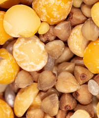 Peas, buckwheat and rice as a background