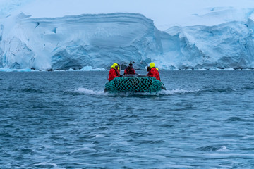 Landing and cruising expeditions with rubber dinghy boats (zodiacs) in the Antarctic Peninsula, Antarctica