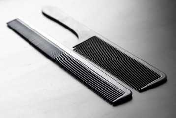 Hair combs on a black background