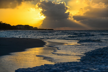 Fototapeta na wymiar Sunset on the beach of Atlantic Ocean, Cuba