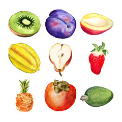 Set of watercolor fruits