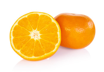 Fresh orange fruit slice isolated on white background