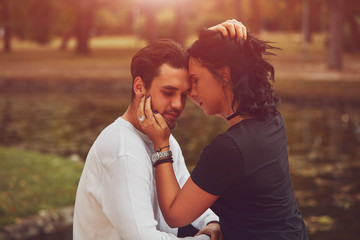 Fototapeta premium Couple in love hugging outdoors. Love concept.