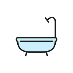 Bathtub, shower, bathroom flat color line icon.