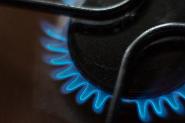 Burning blue flame of gas on the stove. Gas-burner