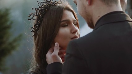 Gothic wedding. Bride and groom in black. Love in black.