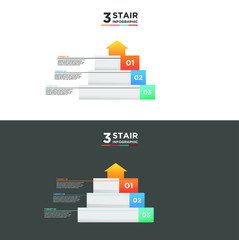 3 stair step timeline infographic element. Business concept with three options and number, steps or processes. data visualization. Vector illustration.
