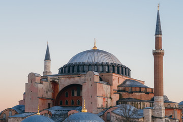 Obraz premium Istanbul, Turkey - Jan 11, 2020: Turkey Istanbul Elevated view of the Hagia Sophia Mosque