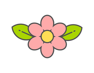 Pink flower and leaves icon.