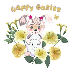 Hand drawn cute Bunny with easter egg
