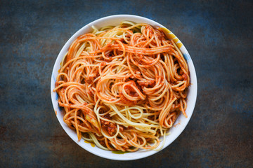 Spaghetti italian pasta served on bowl italian food and menu concept / spaghetti bolognese
