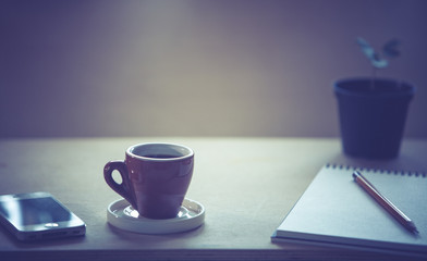  Cup of coffee. Coffee break, breakfast.