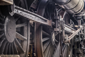 Detailed view of a drive train from an old steam locomotive